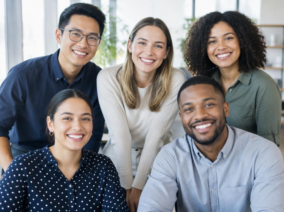 Equipo de colaboradores sonrientes