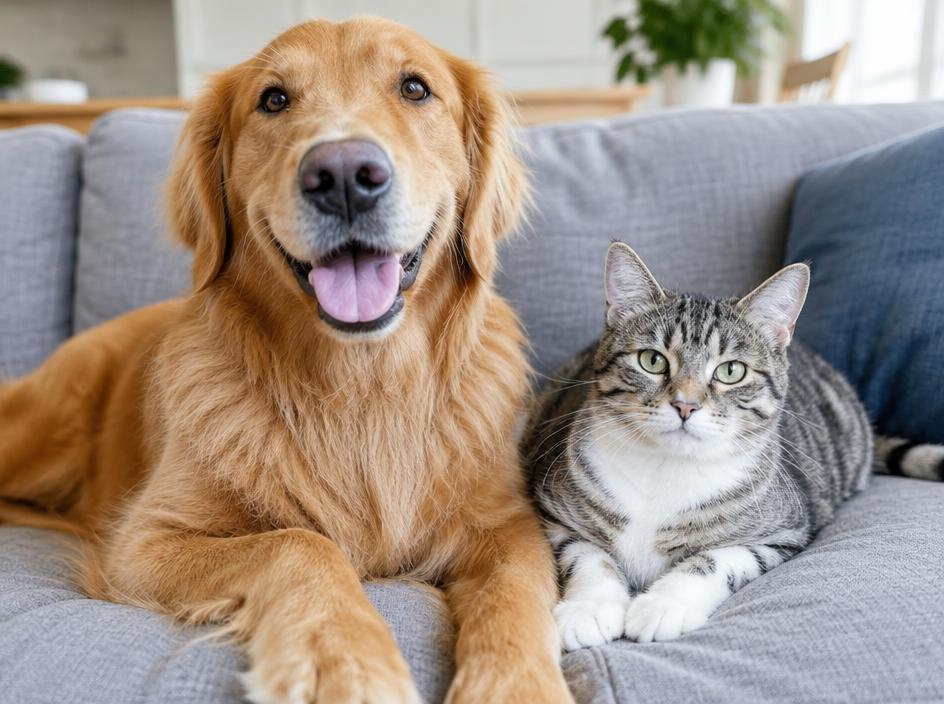 Perro y gato felices protegidos con seguro para mascotas