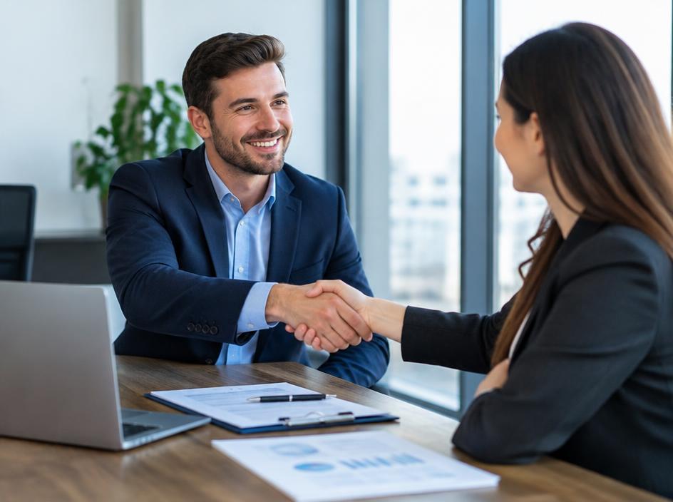 Empresario cerrando un acuerdo con su asesora