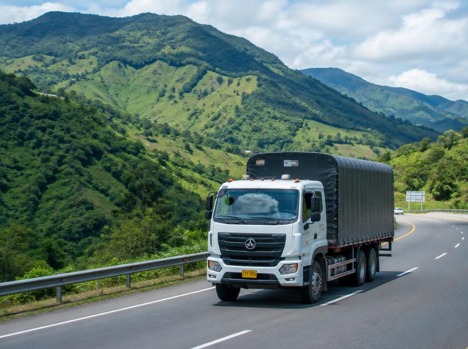 Camión de carga transportando mercancías